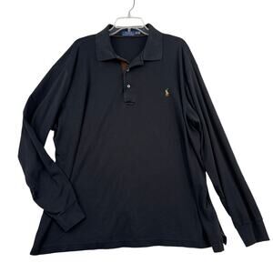 Ralph Lauren Polo Shirt Mens Size 2XLT Black Long Sleeve Cotton Chest Logo